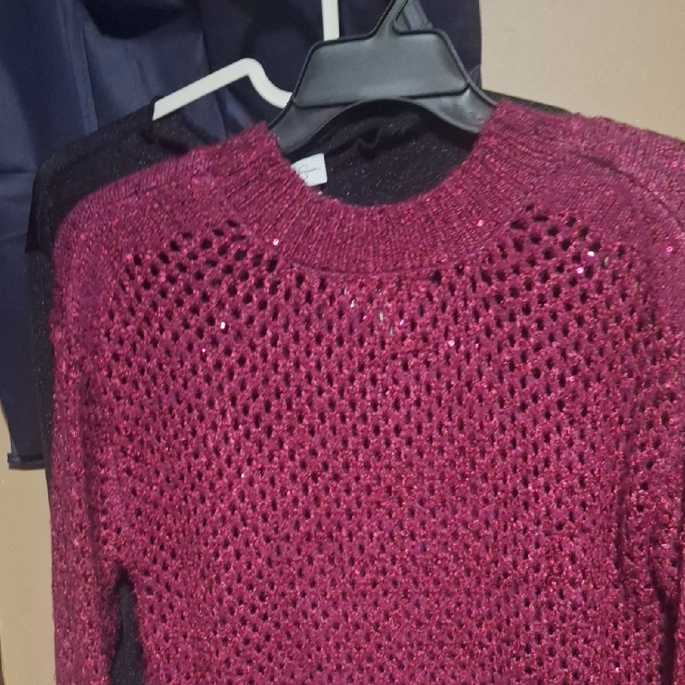 Jessica Simpson Pink Crew Neck Sweater Airy Open-Knit